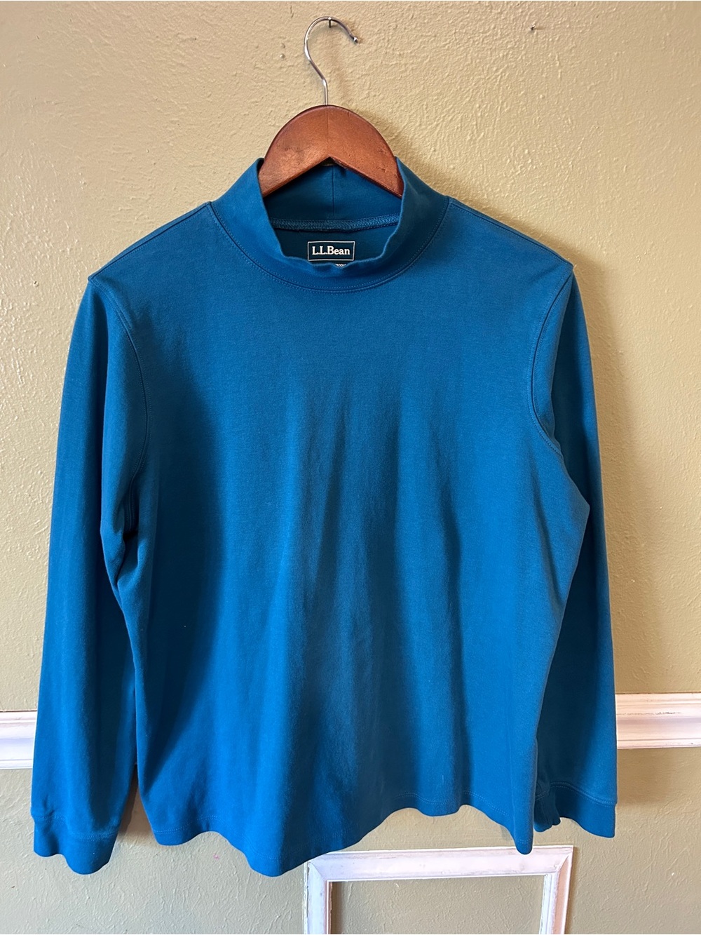 L.L. Bean Teal Mock Neck Long Sleeve Cotton Top XL Base Layer Granola Girl